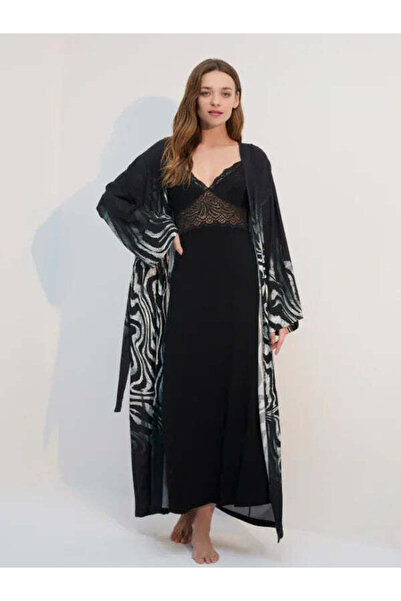 BONJOUR MADAME Σετ Νυχτικό και Ρόμπα από Βισκόζη με Δαντέλα BJM-1742