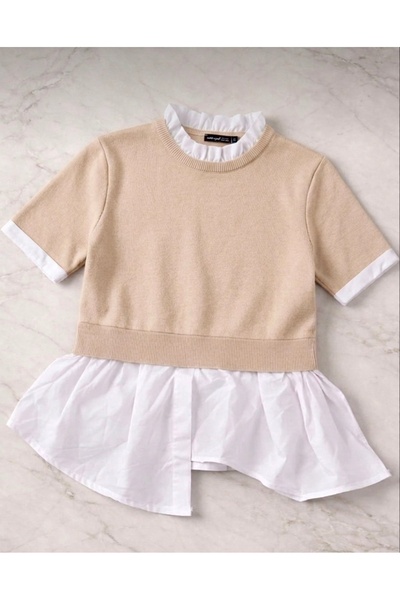 Linich&Co Μπεζ φούτερ με εμφάνιση δύο τεμαχίων, με γιακά πουκάμισου και φούστα