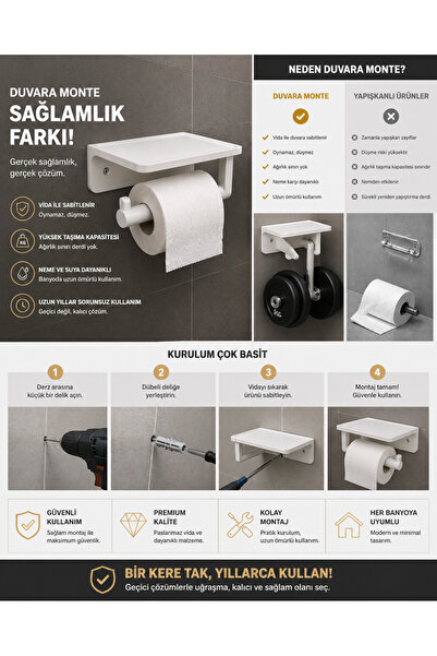 TRİMENT3D Wall-Mounted Toilet Paper Holder – Screw-Fixed