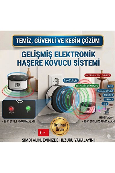 TeknoEser Ultrasonik Elektronik Haşere Kovucu - 360° Etkili Fare, Hamam Böceğ...