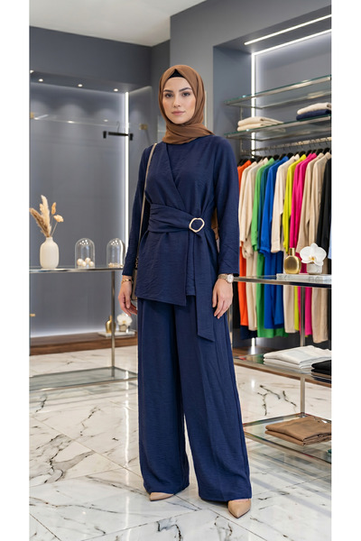 PİNK FLY Beli̇nden Kuşaği Gold Buckle Detail Stylish 2-Piece Suit with Pants