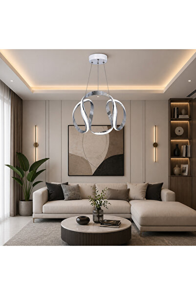 Modern LED Sarkıt Avize Silver – Halka Tasarım Salon Avizesi | Kuzey Loop