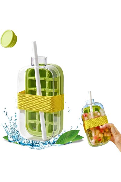 Generic 2-in-1 Ice Cube Maker and Water Bottle with Straw - 800ml - Leak-Proo...