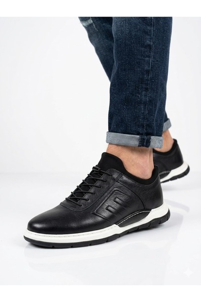 Voyager Men's Genuine Leather Black Orthopedic Sole Casual Shoes