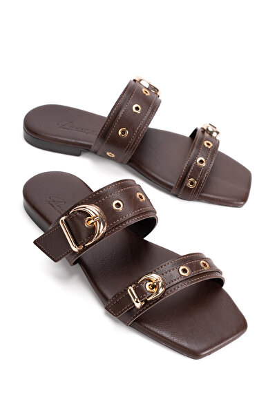 PASSAGE SHOES Γυναικείες παντόφλες με λεπτομέρειες Trok και αγκράφα 6330 ΚΑΦΕ-2