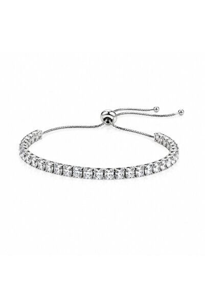 OEM Unisex Ρυθμιζόμενο Ασημένιο Βραχιόλι Τένις με Πέτρες