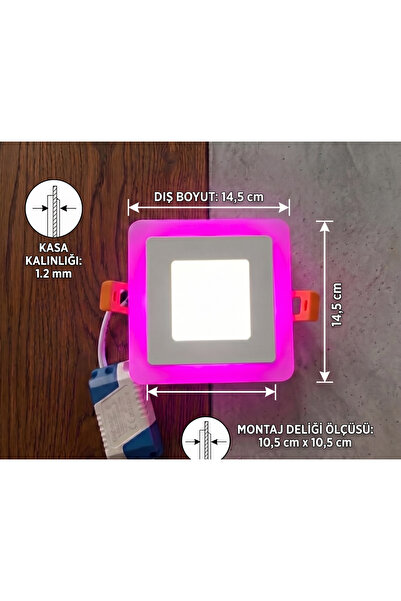 CNL Kare Sıva Altı Led Spot Aydınlatma 9 WATT Çift Renk 3 Kademe Pembe Beyaz ...