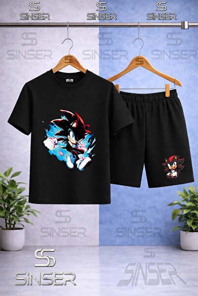 SS SİNSER تي شيرت للأطفال من قماش SNIC باللون الأسود والأزرق مطبوع برقبة دائر...