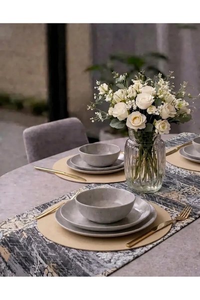 Econice American Service, New Season 6-Piece Light Brown Color Supla and Runner Cover Motif Set