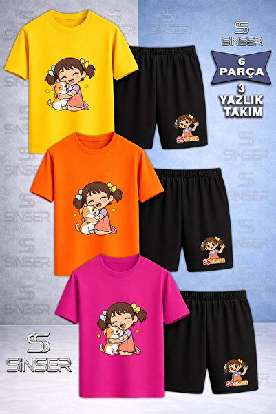 SS SİNSER Παιδικό μπλουζάκι 3 τεμαχίων με στάμπα SINSER GIRL HUGGING DOG - Σε...
