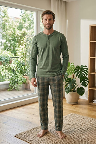 MORRO Ανδρικό σετ πιτζάμες 100% βαμβακερό Ghost με μακρυμάνικο γιακά με κουμπ...