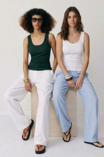 COTENCONCEPT 2 Pieces Ribbed Fitted Front and Back U-Neck Strap T-Shirt