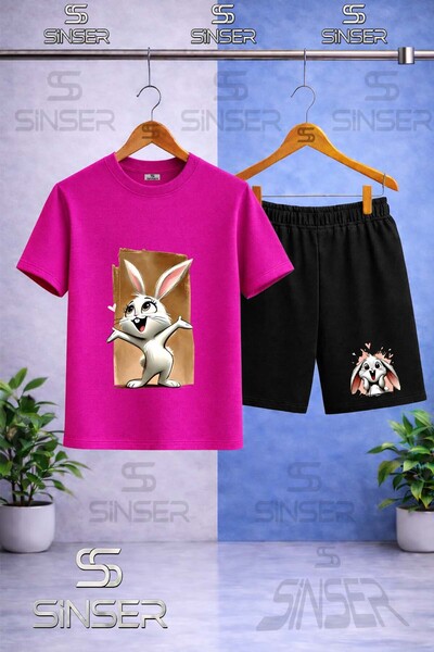 SS SİNSER Παιδικό TAVSAN TUVAL ΚΑΦΕ Μπλουζάκι με στάμπα με λαιμόκοψη - Σετ σορτς