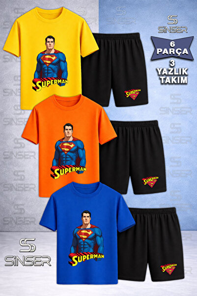 SS SİNSER Children's Sprman Half Body Writing Printed Crew Neck 3-Piece T-Shi...