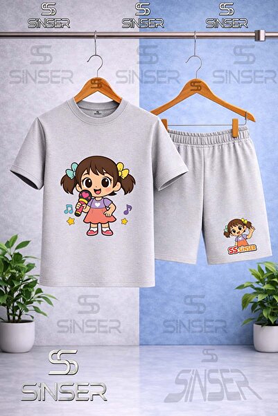 SS SİNSER Παιδικό μπλουζάκι SINSER GIRLS με μικρόφωνο και στάμπα - Σετ σορτς