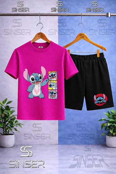 SS SİNSER Children's Stic Yanda Uc Kare Printed Crew Neck T-Shirt - Shorts Set