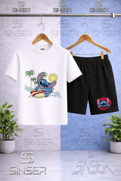 SS SİNSER Παιδικό STIC PLAJDA SURF Μπλουζάκι με στάμπα και λαιμόκοψη - Σετ σορτς