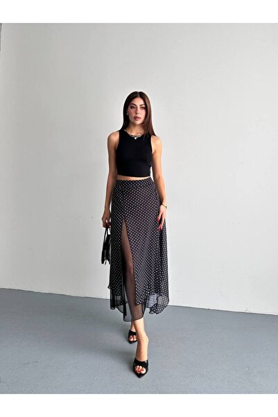 MIRELLA BOUTIQUE Puantiyeli Şifon Midi Etek