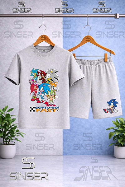 SS SİNSER Children's Snic Gotto Fast Coklu Printed Crew Neck T-Shirt - Shorts...
