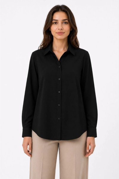 Generic Brand Women's Long Sleeve Shirt with Buttons, Classic Collar, Suitable for Casual and Office Wear - Black
