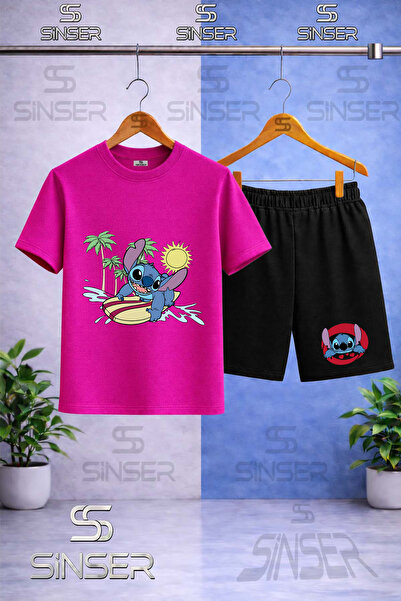 SS SİNSER Παιδικό STIC PLAJDA SURF Μπλουζάκι με στάμπα και λαιμόκοψη - Σετ σορτς