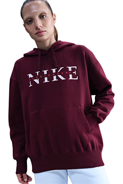 Nike Γυναικείο φούτερ Phoenix Fleece Po Hoodie σε μπορντό χρώμα