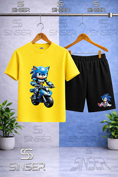 SS SİNSER Παιδικό SNIC MOTORA BINEN Μπλουζάκι με στάμπα με λαιμόκοψη - Σετ σορτς