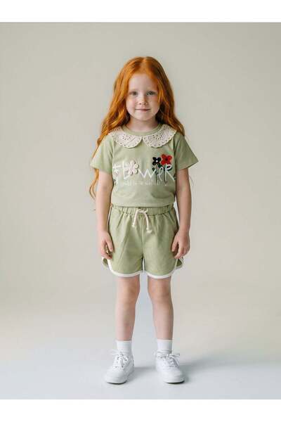 Hagy Kids Premium Kız Çocuk Pamuklu Flowers Baskılı Takım - Yeşil (2 Yaş 5 Yaş)