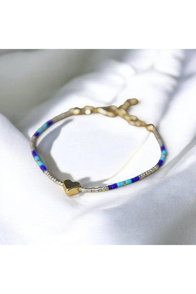 DEHNA Navy Blue Miyuki Bead Heart Adjustable Women's Bracelet Stylish Jewelry