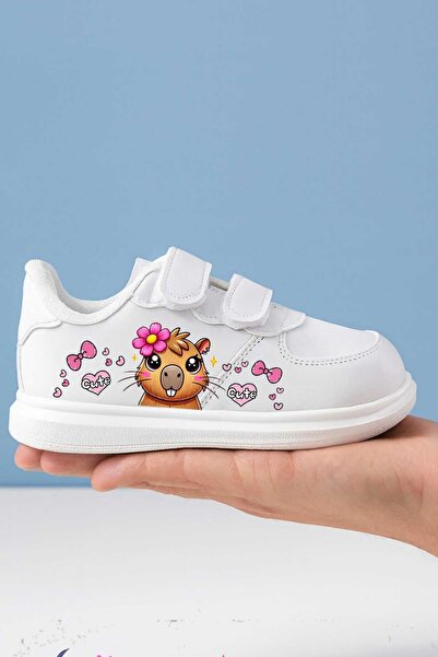 amazoondesing Pantofi sport pentru copii cu bandă albă și imprimeu floral bara