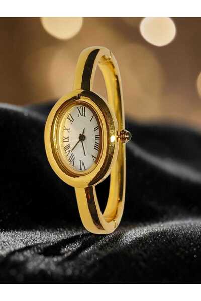 LUNEL Accessory Lüks Tasarım Gold Kelepçe Saat - Antik Roma Kadranlı Kararmaz...