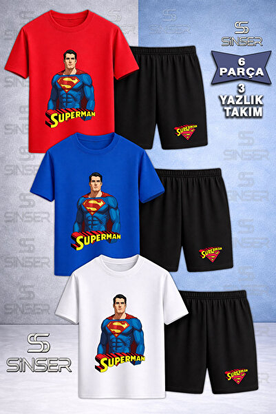 SS SİNSER Children's Sprman Half Body Writing Printed Crew Neck 3-Piece T-Shi...