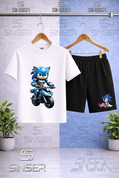 SS SİNSER Παιδικό SNIC MOTORA BINEN Μπλουζάκι με στάμπα με λαιμόκοψη - Σετ σορτς