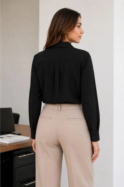 Generic Brand Women's Long Sleeve Shirt with Buttons, Classic Collar, Suitable for Casual and Office Wear - Black