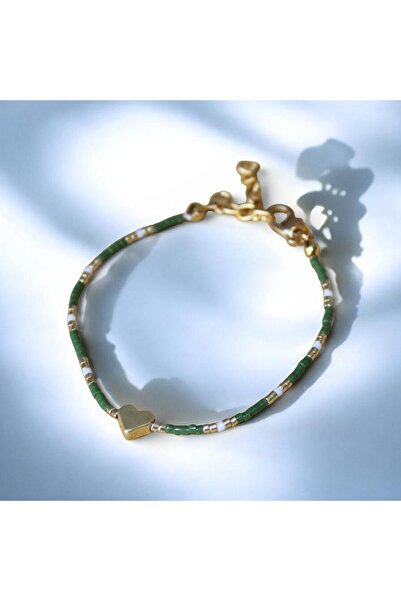 DEHNA Green Miyuki Beaded Heart Adjustable Women's Bracelet Summer Stylish Je...