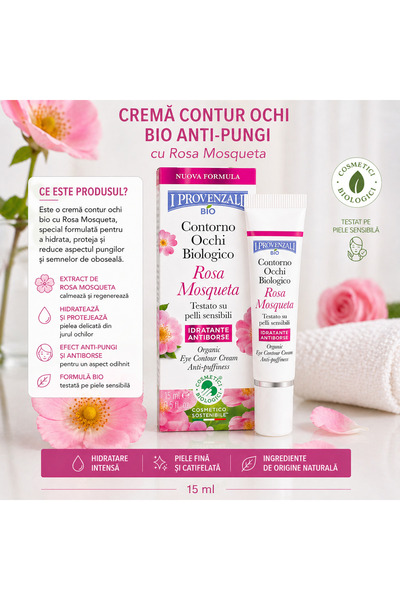I Provenzali Βιολογική κρέμα ματιών κατά των σακουλών με Ρόζα Μοσκέτα 15 ml, ...