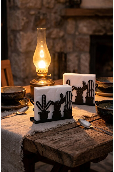 Işıl Concept Set of 2 Cactus Patterned Metal Napkin Holders, Table Napkin Hol...
