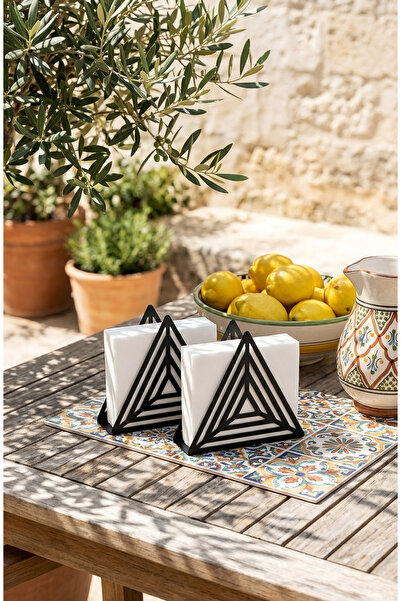 Işıl Concept 2-Piece Napkin Holder Set, Black Metal Napkin Holder, Table Napk...