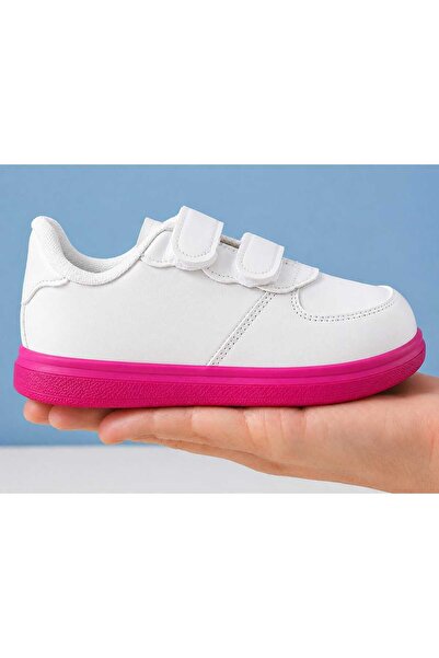 amazoondesing pantofi sport pentru copii, simpli, albi, roz, cu bandă pe talpă