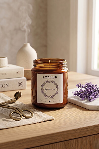 Vitraum Lavanta Kokulu Mum - Amber Kavanozda %100 Doğal Soya Mumu - Net 140 Gr