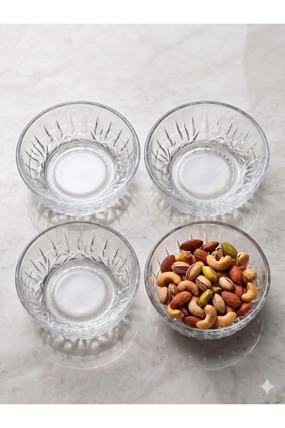 Rodiya Home Set of 4 Crystal Cut Glass Bowls - Stylish Presentation Set for S...
