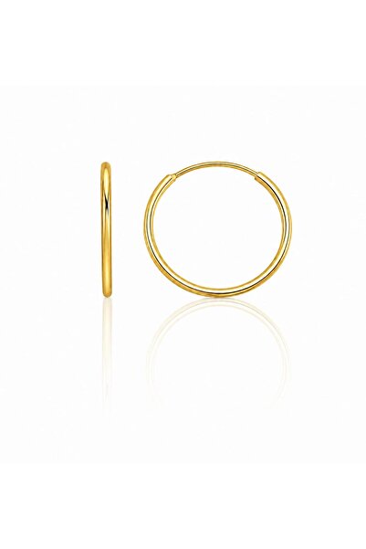 LA MİA FELİCİTA 925 Ayar Gümüş Sarı Kaplama Halka Küpe 17mm Unisex Klasik Şık