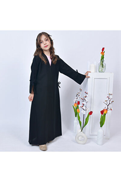 HAWRAA ABAYA Girls' Black Quarter Cloche Abaya with Bow Detail