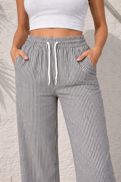 LEGS STAR Women's Black Elastic Waist Waterway Pocket Pants