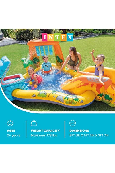 Intex مركز ألعاب الديناصورات مع حوض سباحة قابل للنفخ، مقاس 249 سم × 191 سم × 109 سم
