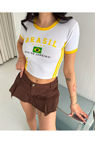 DEEFWEAR Trend Brasıl Printed Crop Top