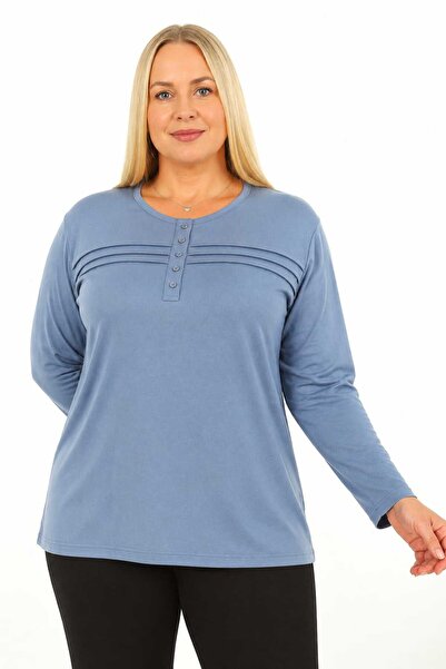 Mumio Women's Clothing Long Sleeve Button Detailed Seasonal Mother Cotton Blouse
