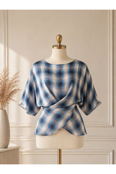 STEPS Women's Luxury Chiffon Satin Vibrant Color Tie-Up Blouse