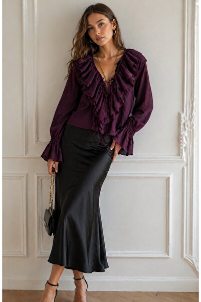 DİMA Long Sleeve Blouse with Ruffle Collar and Sleeves