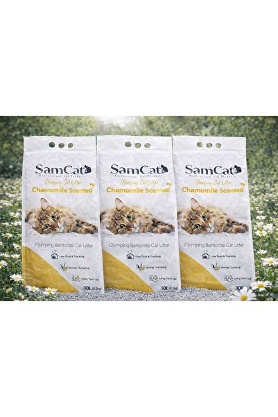 Samcat topaklanan papatya kokulu tozsuz kedi kumu 10 LT (8,5 KG) X 3